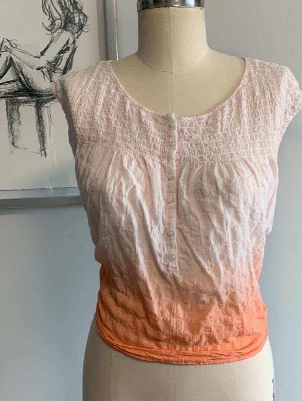 We the Free by Free People Boho Neon Fairy Orange Smocked Ombré Top Boho Small